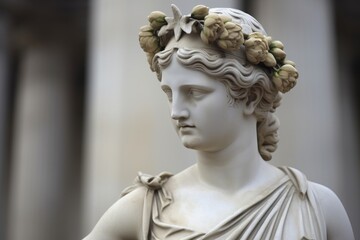 Obraz premium Elegant stone statue with floral crown