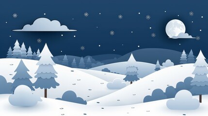  trees, a full moon, and snowflakes on the ground