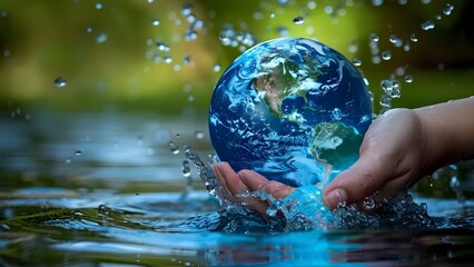 Promoting Environmental Awareness on World Water Day with Hand Holding Globe. Concept Environmental Awareness, World Water Day, Hand Holding Globe, Promotional Campaign
