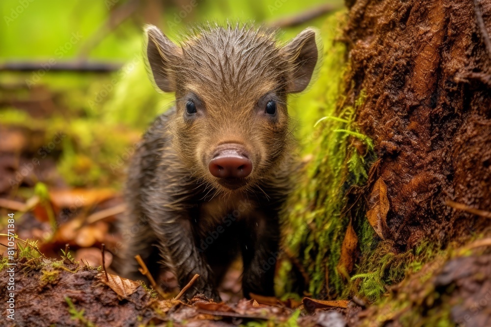 Canvas Prints Curious baby wild boar in forest