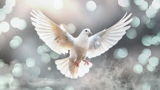 an artistic representation of a white dove in flight. seamless looping overlay 4k virtual video animation background