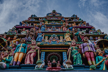 Colorful Hindu Temple Statues in Detailed Ornamentation in Little India in Singapore