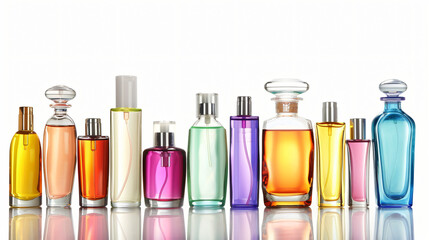 Set of cosmetic bottles on white background