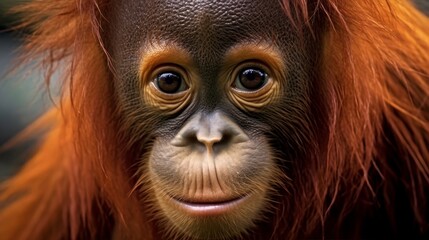 close-up portrait of a young orangutan