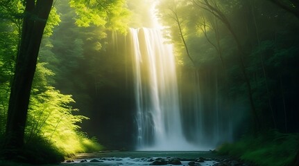 Beautiful waterfall in a deep green forest