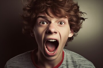 Surprised and shocked facial expression of a young boy - obrazy, fototapety, plakaty