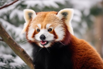 Adorable red panda looking directly at camera