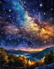 night sky and stars the night sky reveals its splendor, with stars scattered like jewels across the velvety darkness,