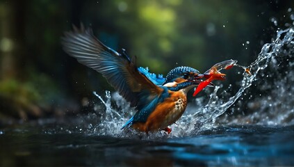 kingfisher bird with very beautiful colors in nature, close up of kingfisher bird, cheetah kingfisher bird made with AI generative