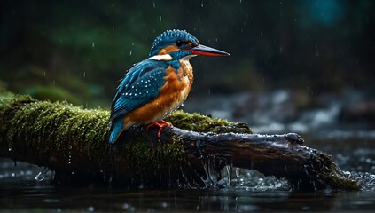 Fototapeta premium kingfisher bird with very beautiful colors in nature, close up of kingfisher bird, cheetah kingfisher bird made with AI generative