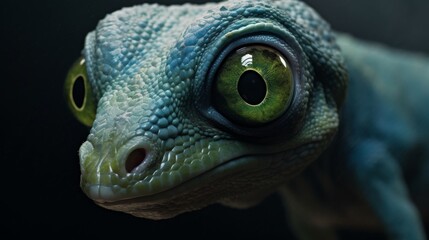 Close-up of a vibrant green and blue chameleon eye