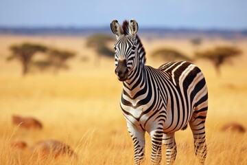 zebra standing in savanna grassland
