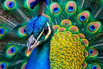 Obraz premium Vibrant peacock feathers up close