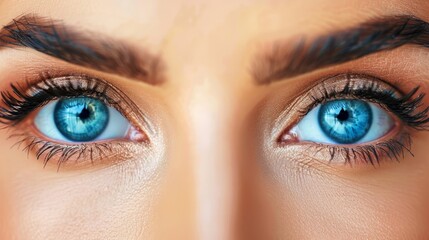 Fototapeta premium A tight shot of a woman's blue eye, adorned with lengthy lashes above and below