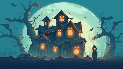 haunted house on a spooky halloween night