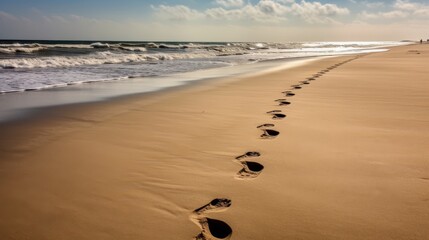 Serene beach with footprints in the sand