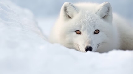 Naklejka premium Captivating white arctic fox in snowy landscape