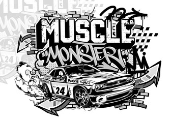 Car Graffiti Vector Illustration. Street racing car illustration in graffiti style. © Themeaseven