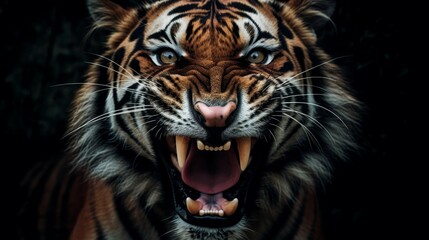 Fierce tiger roaring with open mouth