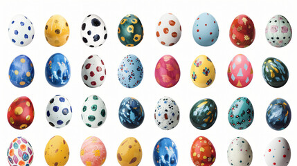 Set of many Easter eggs isolated on white