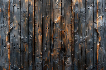 A closeup of weathered wooden planks, showcasing the rich textures and history that make up an old rustic house wall. Created with Ai 