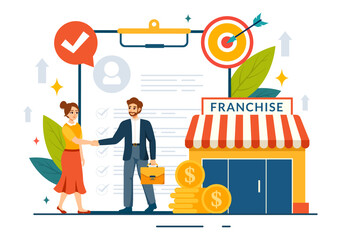 Franchise Advertising Vector Illustration with Business and Finance to Promoting Successful Brand or Marketing in Flat Cartoon Background