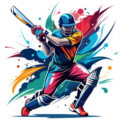 Cricket Player Batsman Playing colorful watercolor illustration