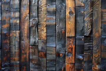 A detailed closeup of weathered wooden planks, showcasing the rich textures and deep hues that evoke an antique charm. Created with Ai