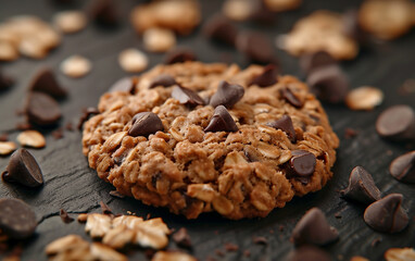 Obraz premium close up of oatmeal chocolate chip cookie