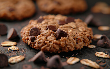 close up of oatmeal chocolate chip cookie