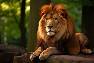 Majestic lion resting in the wild