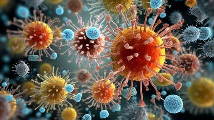 Microscopic view of coronavirus cells