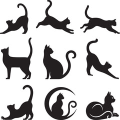 Vector-isolated silhouette cat set