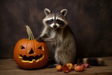 Raccoon with halloween pumpkin
