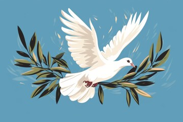white dove with olive branch in flight