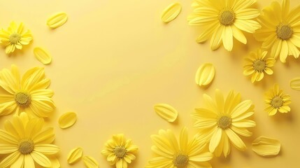   A yellow background adorned with a multitude of sunny daisies Space reserved for text or image insertion on a card