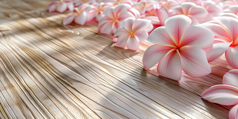 A collection of pink Frangipani flowers separated from their surroundings and placed on a white back.
