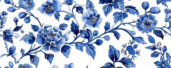 Watercolor Seamless pattern with blue and white