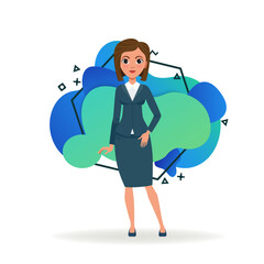 Successful businesswoman in formal suit. Full body of modern female cartoon character flat vector illustration. Occupation, business, leadership concept for banner, website design or landing web page