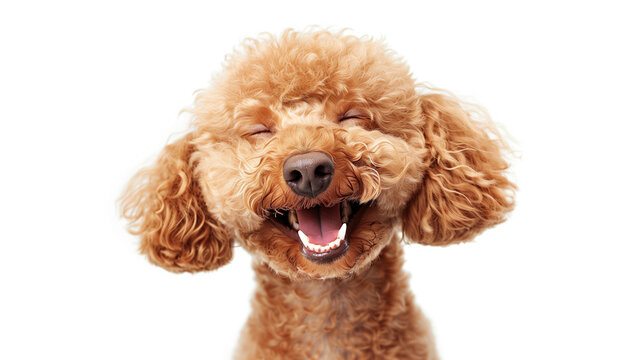Joy in Fur: A Laughing Poodle's Portrait Brings a Smile with Its Infectious Happiness and Fluffy Apricot Curls. Image made using Generative AI