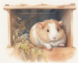 guinea pig squeaking in a cozy hutch