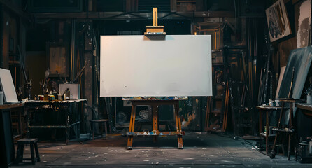 A large white canvas on old art studio - Powered by Adobe