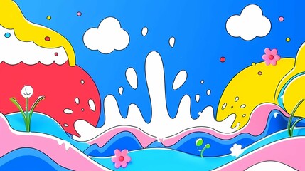 Abstract art with a splash of milk background, elementary school for children full color and vibrant color concept