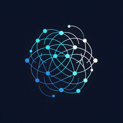 A visually striking pattern of circles, lines, and dots in electric blue on a dark blue background, resembling an artistic logo with symmetry and visual effect lighting