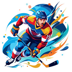 Hockey Player Playing colorful watercolor illustration