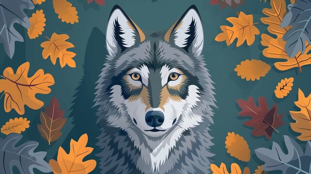 Grey wolf flat design top view forest life theme animation vivid,