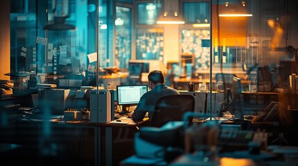 Dynamic office environment: team collaboration and technology integration - A modern workplace scene