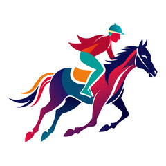 Horseback riding jockey colorful watercolor illustration
