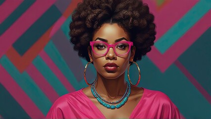 Surprised African American Woman in Digital Pop Art Style.