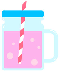 Kids hand drawn cute summer elements set strawberry fraape